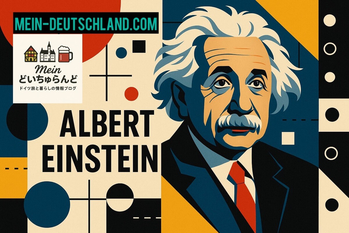 アインシュタインを描いた幾何学的デザインのイラスト