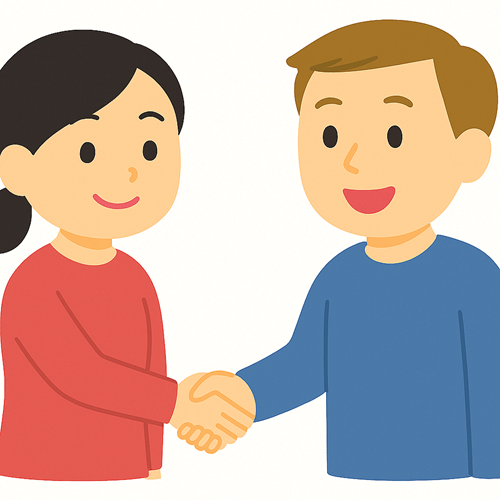 笑顔で握手を交わす男女のイラスト