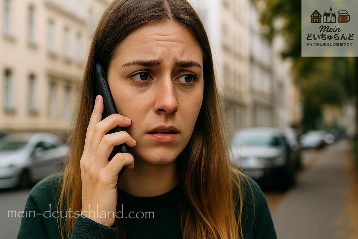 スマホで電話をかける心配そうな女性