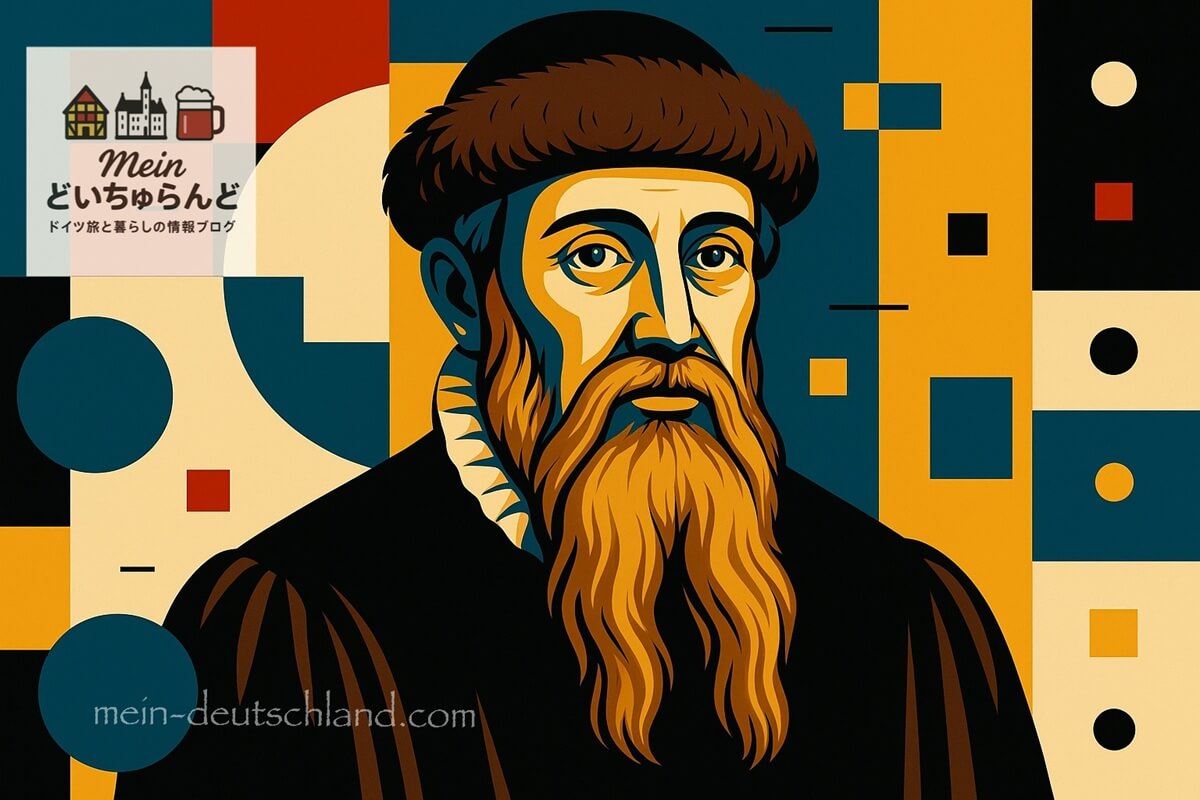 グーテンベルクを描いた幾何学的デザインのイラスト