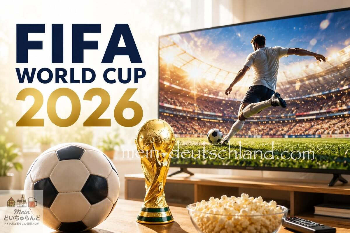 FIFAワールドカップ2026をTVで視聴している場面