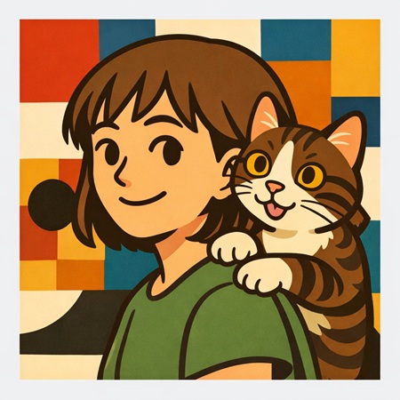 バウハウス風女性と猫のイラスト