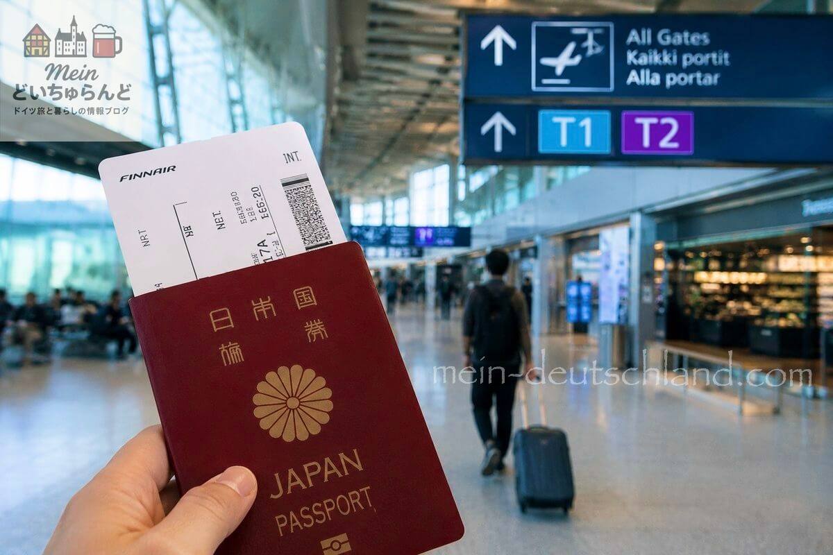 空港で日本のパスポートを持つ手元